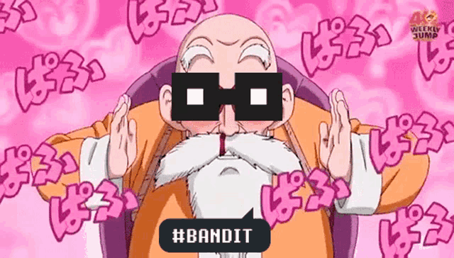 a cartoon of a man with a beard wearing sunglasses with the hashtag #bandit on the bottom