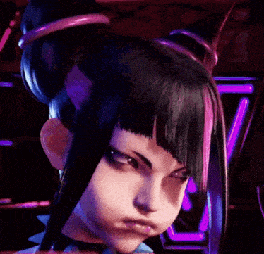 a close up of a girl with purple and pink hair