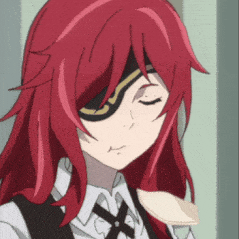 a girl with red hair has a black eye patch