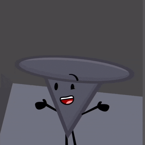 a cartoon drawing of a triangle with a face and arms and legs