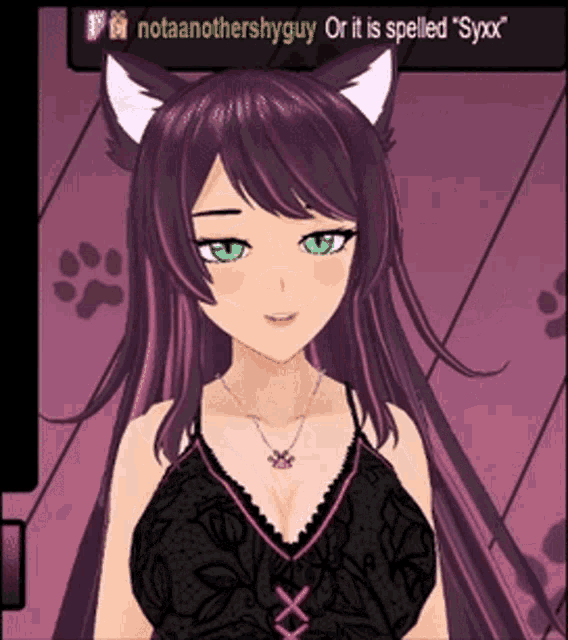 a girl with a cat ear and a necklace says notaanothershyguy