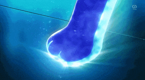 a blue cat 's paw is glowing in the dark and has the letters ivo on the bottom
