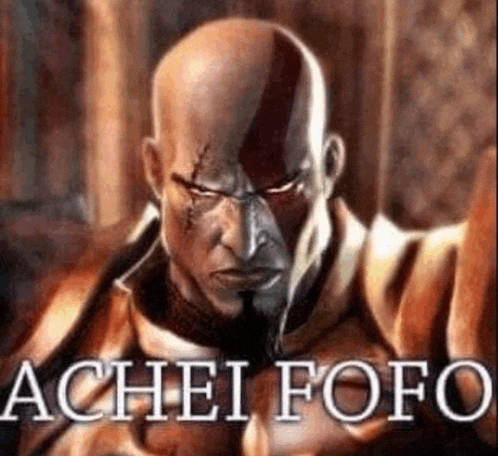 a painting of a bald man with a beard and the words `` achei fofo '' written on the bottom .