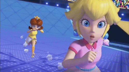 peach and daisy in a video game with a surprised look on their face