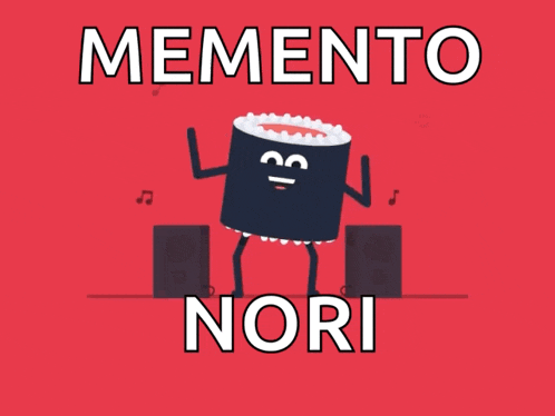 a cartoon of a sushi roll with the words memento nori on it