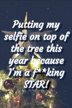 a christmas tree with the words putting my selfie on top of the tree this year because i 'm a f ** king star