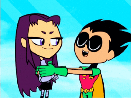 a couple of cartoon characters standing next to each other
