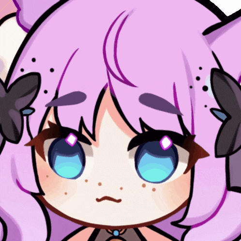 a cartoon drawing of a girl with purple hair