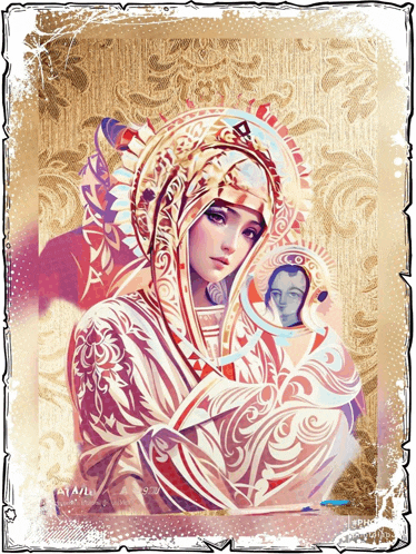 a painting of a woman holding a baby with the year 1997