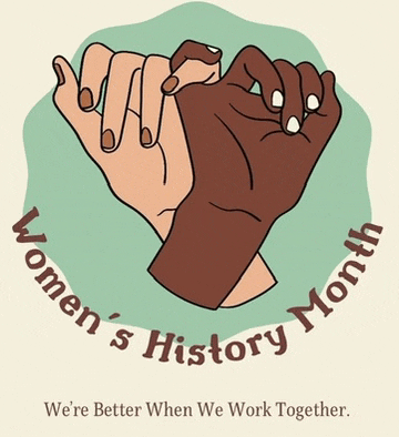 a poster for women 's history month with two hands making a heart shape