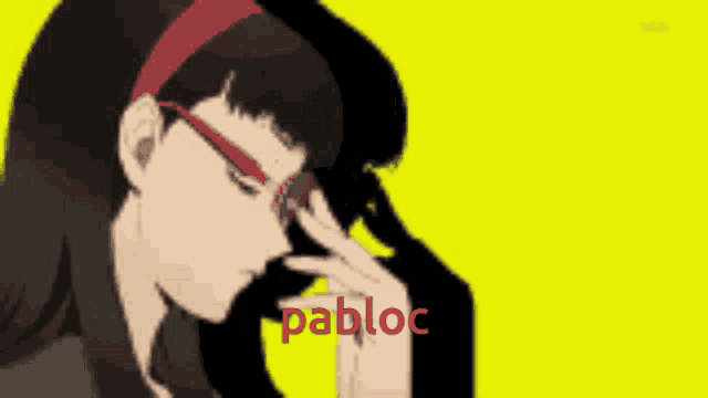 a yellow background with pabloc written in red on it