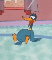 a cartoon duck is swimming in a pool