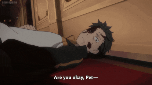 a man is laying on the floor with the words are you okay pet below him