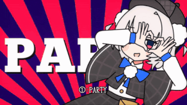 a cartoon of a girl covering her eyes with her hands with the word party in the background