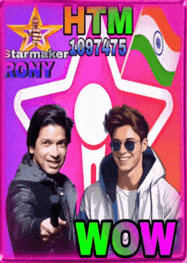 two men are standing next to each other and the words wow are on the bottom