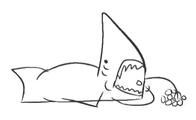 a black and white drawing of a shark with its mouth open