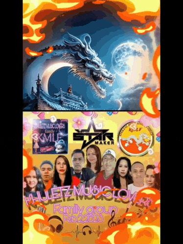 a poster with a dragon and a group of people on it