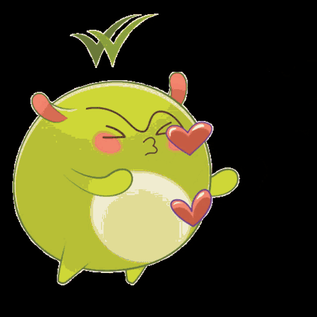a cartoon character with hearts coming out of its mouth
