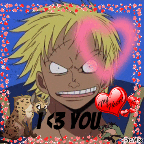 a picture of a man with a hyena and a heart that says my heart