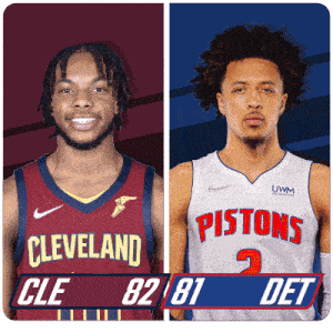 two basketball players from cleveland and pistons are shown