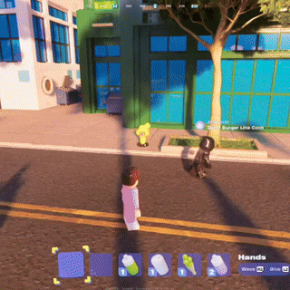 a screenshot of a video game shows a person standing on the sidewalk