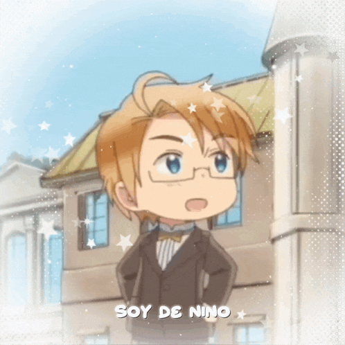a picture of a boy with glasses and the words soy de nino on the bottom