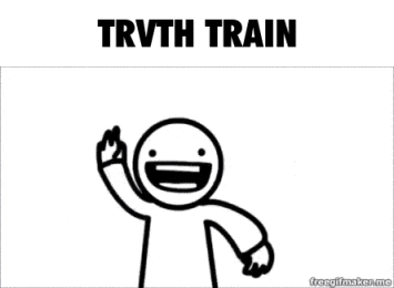 a black and white photo of a man 's face with the words `` trvth train true '' written below it .