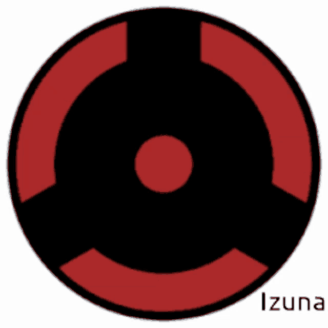 a red and black circle with the word izuna under it