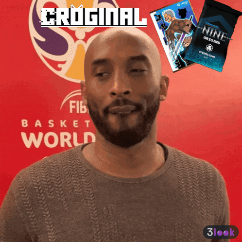 a bald man stands in front of a basket world logo
