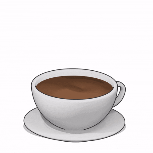 a cup of coffee with a purple monster in it and the words good morning written above it
