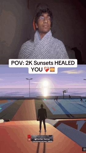 a screenshot of a video game with the words " pov 2k sunsets healed you "