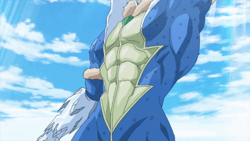 a cartoon drawing of a man in a blue suit with a lightning bolt on his chest