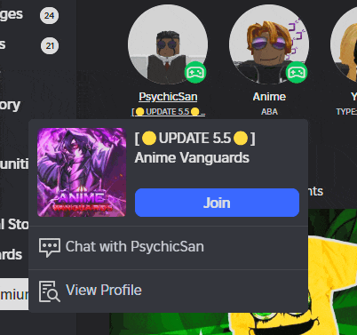 a screenshot of the anime vanguards website with a blue join button