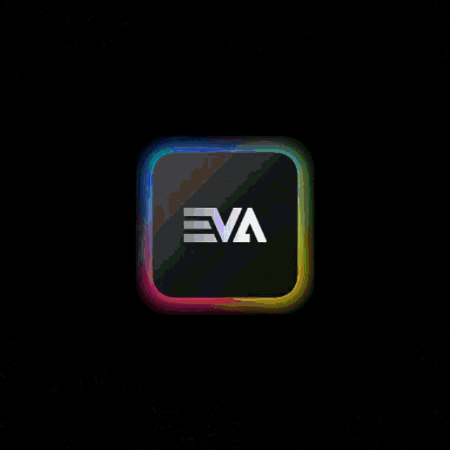 an eva logo is surrounded by icons on a rainbow background