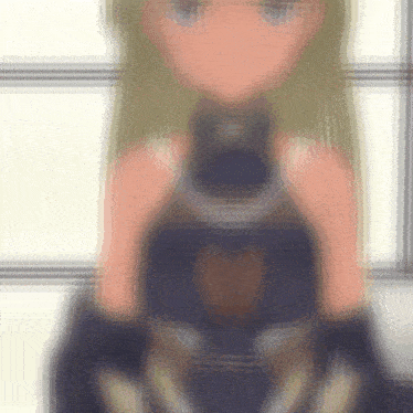 a blurred image of a blonde anime girl with blue eyes
