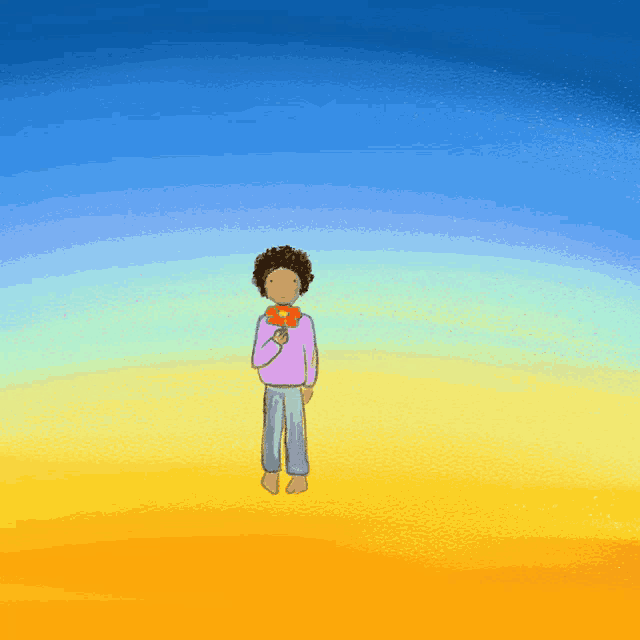 a cartoon of a person holding a flower in their hand