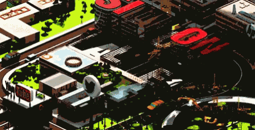 an aerial view of a city with a sign that says ' king '