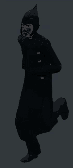 a man in a black coat has a bloody face on his face