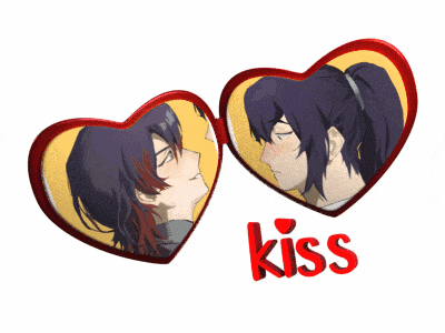 a couple of hearts with the word kiss on the bottom right