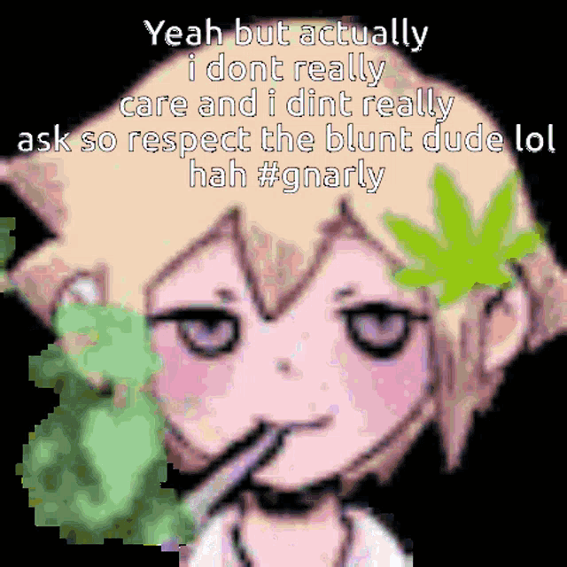 a cartoon girl with a marijuana leaf in her hair smoking a cigarette