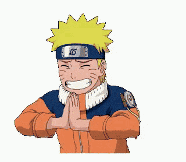 a pixel art drawing of naruto from the anime naruto with his hands folded in prayer .