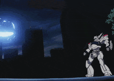 a robot with a blue light coming out of it 's eyes