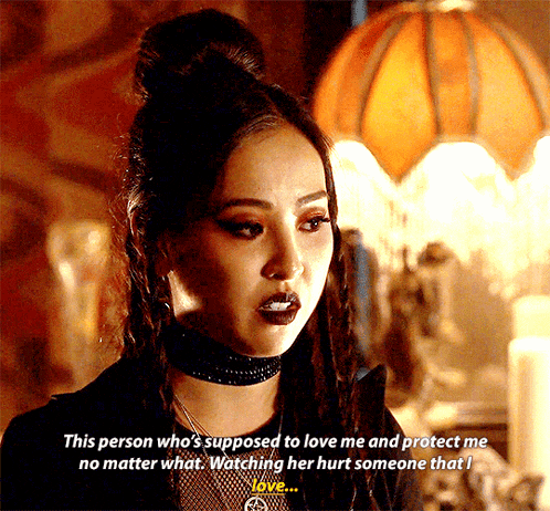 a woman in a choker says this person who 's supposed to love me and protect me no matter what .