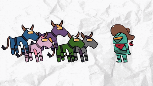a cartoon drawing of a cowboy and a herd of donkeys
