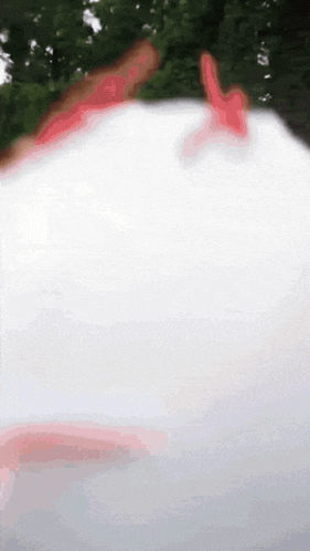 a person is standing on a white surface with trees in the background