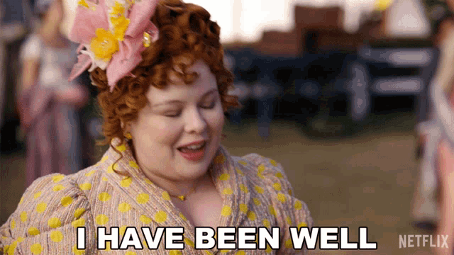 a woman in a polka dot dress says i have been well netflix