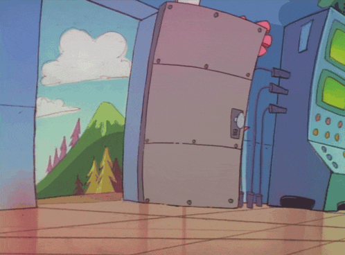 a cartoon of a pink panther standing in a doorway