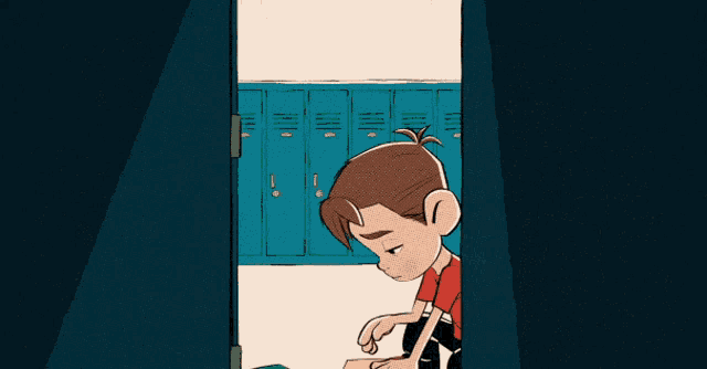 a cartoon of a boy and a girl looking at each other