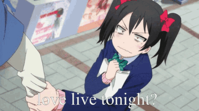 a picture of a girl with the words love live tonight on the bottom