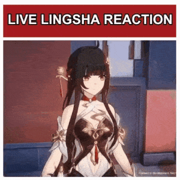 a screenshot of a video game character with the words `` live lingsha reaction '' .